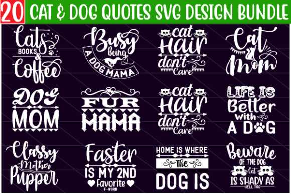 Cat Dog Quotes SVG Design Bundle