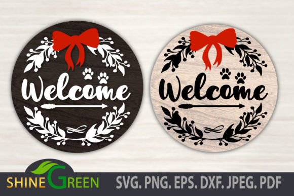 Welcome Round Sign Dog Cat Paw Christmas